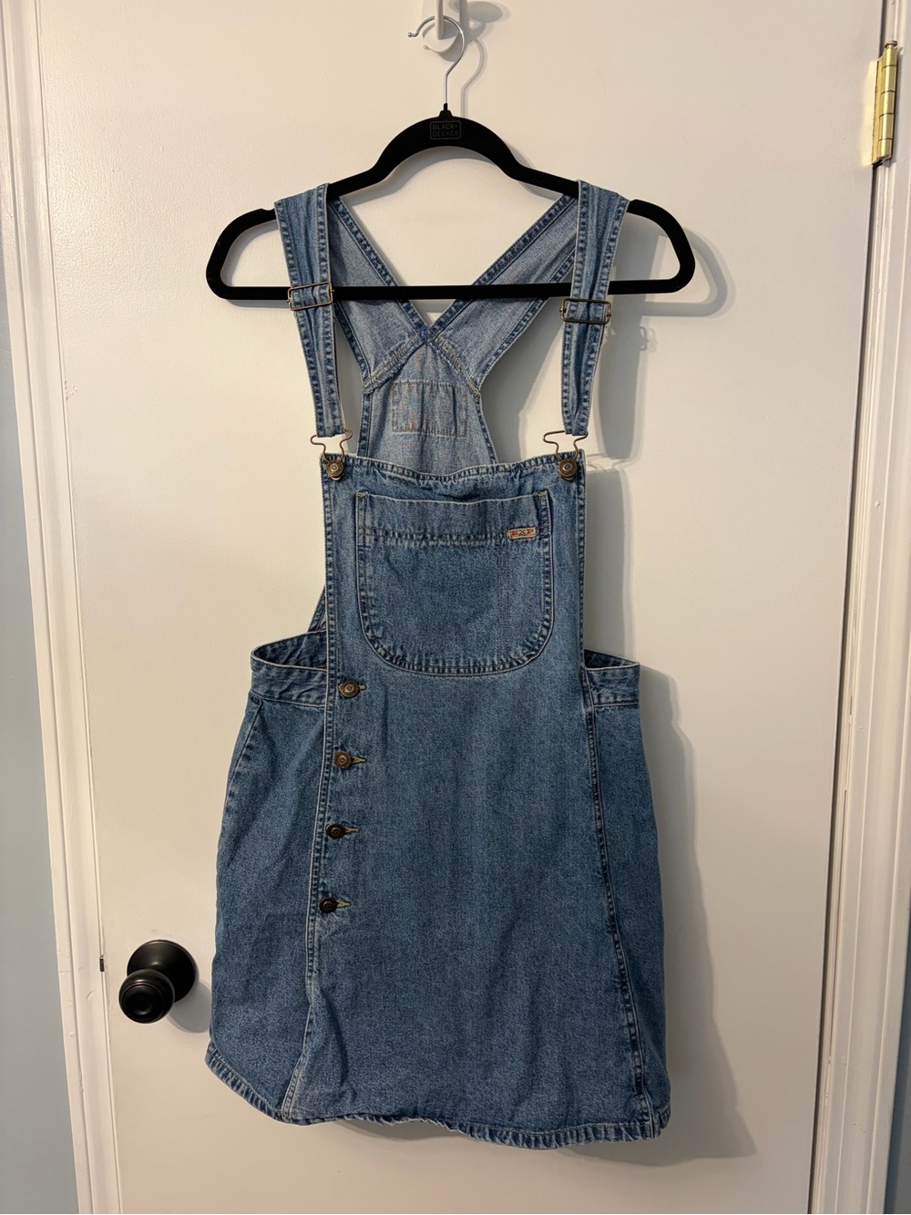 Express Light Blue Denim Overall Dress with Branded Patch